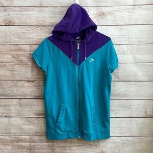 VINTAGE NIKE COTTON HOODIE IN TEAL AND PURPLE‎